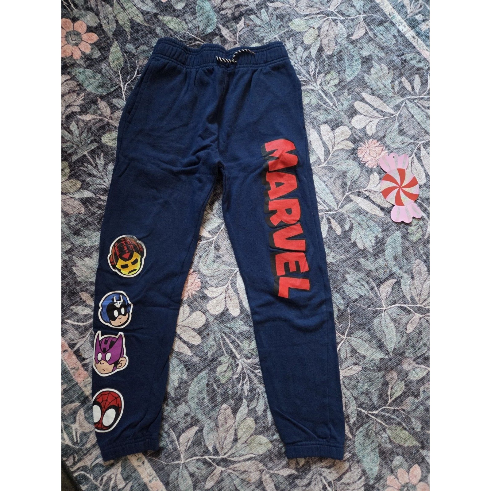 Nwot Marvel Boys Navy Blue Fleece Sweatpants Lg Elastic Waist